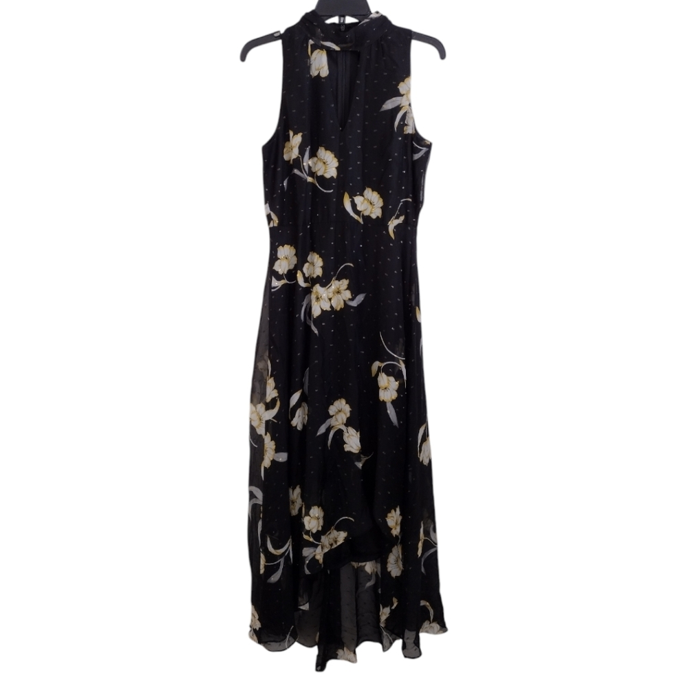 White House Black Market NWT beautiful black gold floral print dress size 8
